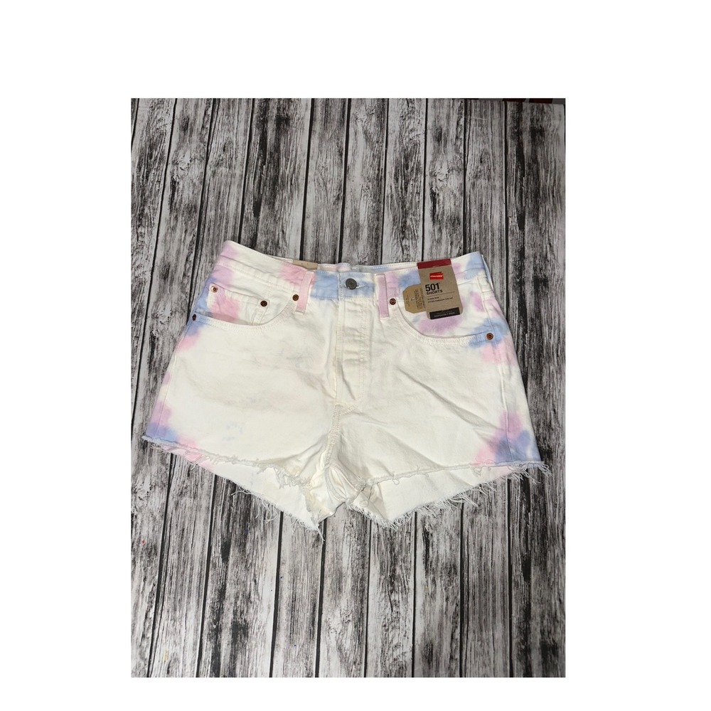 Levi's 501 Shorts Womens 30 White‎ Purple Tie Dye NWT High Rise Cut Offs